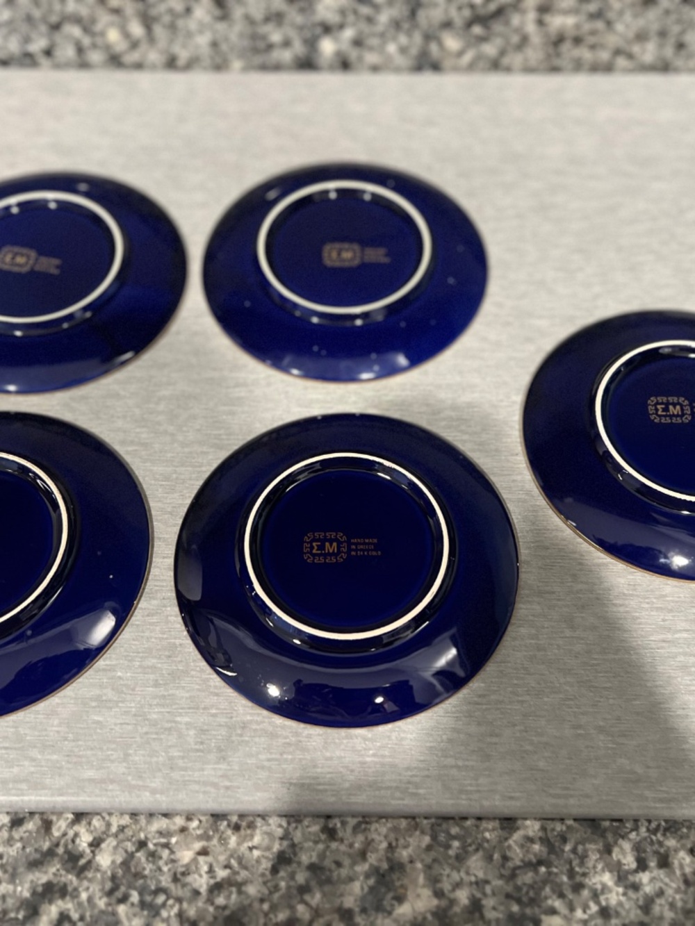 Greek Parthenon 24K Gold Cobalt Cup & Saucer Set 10 Pieces - Picture 4 of 15